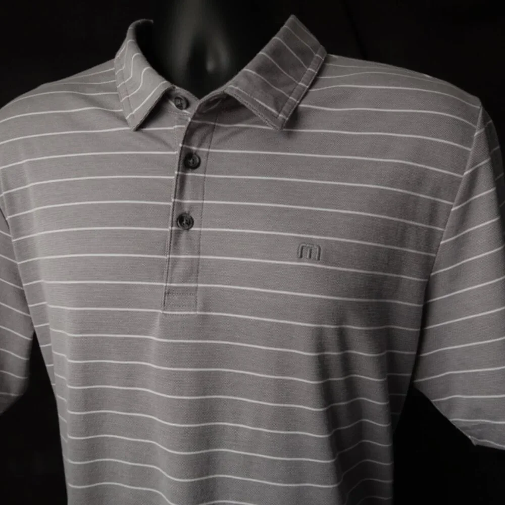 Travis Mathew Lt Gray Striped Polo (L) Excellent! ⛳️ ⛳️ - Picture 2 of 7